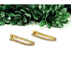 Gold Tone  with Rhinestone Bar Chain Hoop Earrings